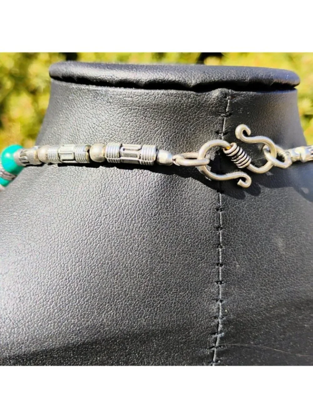 Handcrafted Tibetan Silver Collar Necklace w/Inlay Turquoise & Coral w/Beads
